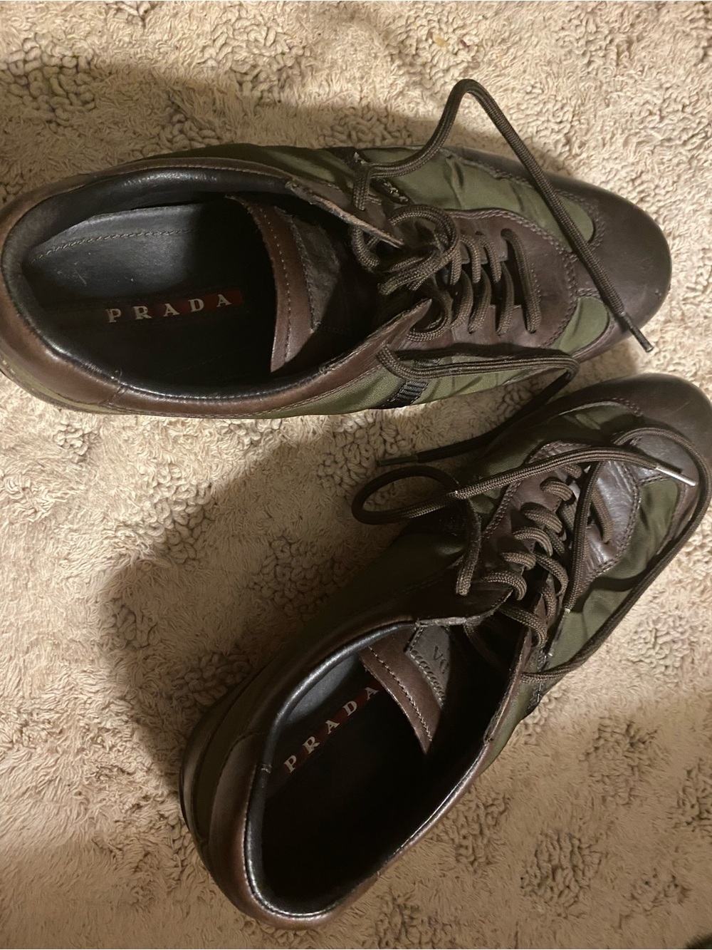 Prada Men’s Olive Green & Dark Brown Low-Top Sneakers